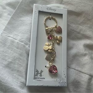 Disney Gold and Pink Heart Charm Keychain